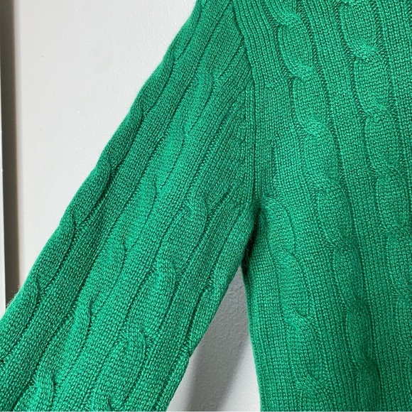 J. Crew Crewcuts 100% Cashmere Kelly Green Cable knit Crewneck sweater size 14 - Picture 4 of 7